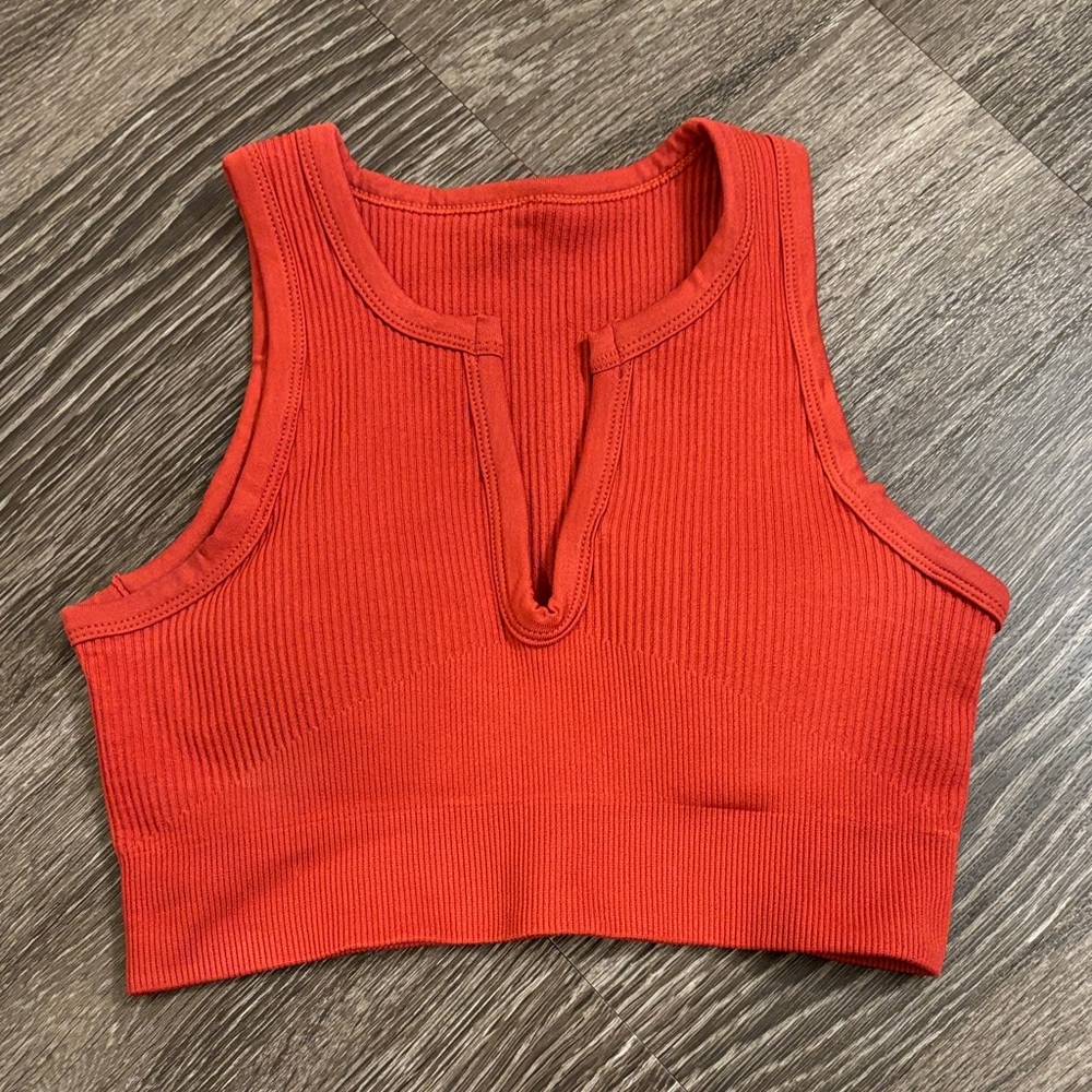 Women's Burnt Orange Ribbed Crop Top/ Sports Bra